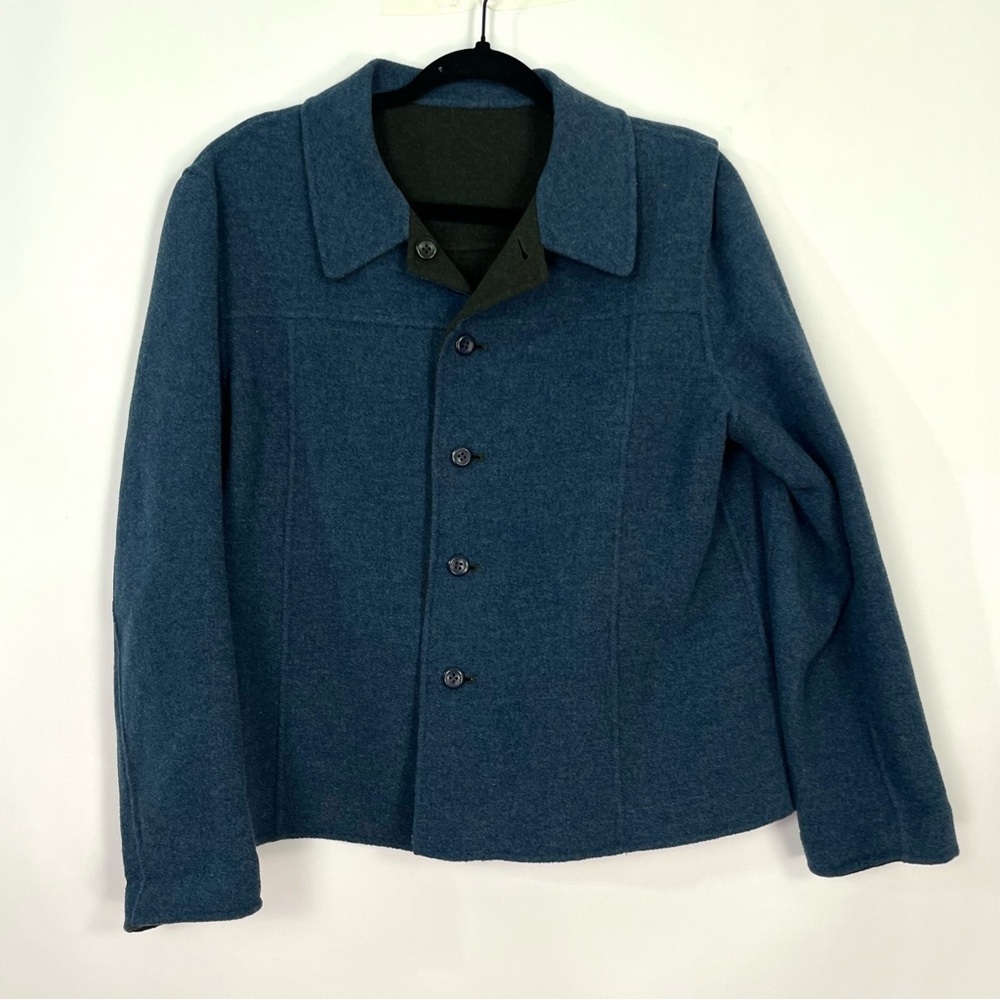 Blue Wool Like Material Front Button Jacket Coat See Measurements for sizing